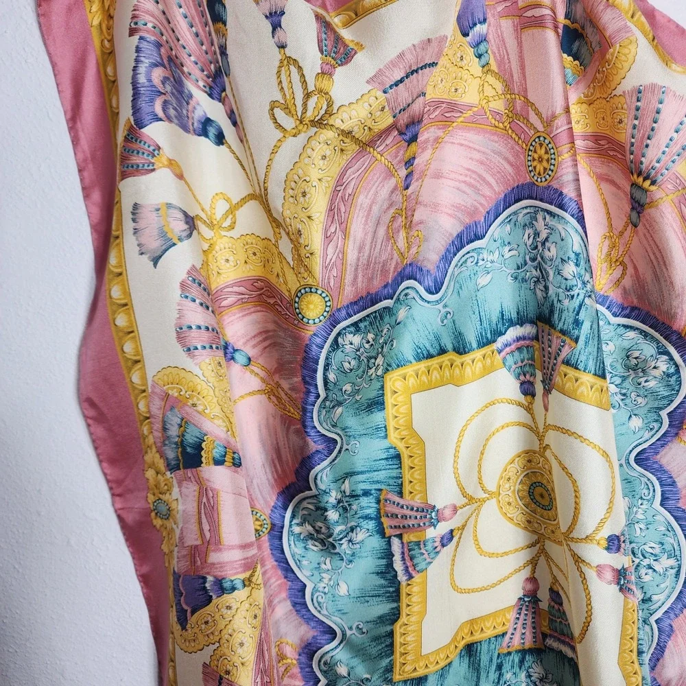 Smithsonian Institution Scarf Silk Square Pink Gold 1992 Reproduction Japan